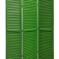 3 Panel Foldable Wooden Shutter Screen with Straight Legs, Green - BM205394
