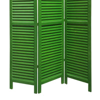 3 Panel Foldable Wooden Shutter Screen with Straight Legs, Green - BM205394