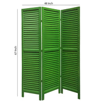 3 Panel Foldable Wooden Shutter Screen with Straight Legs, Green - BM205394