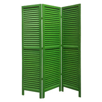 3 Panel Foldable Wooden Shutter Screen with Straight Legs, Green - BM205394