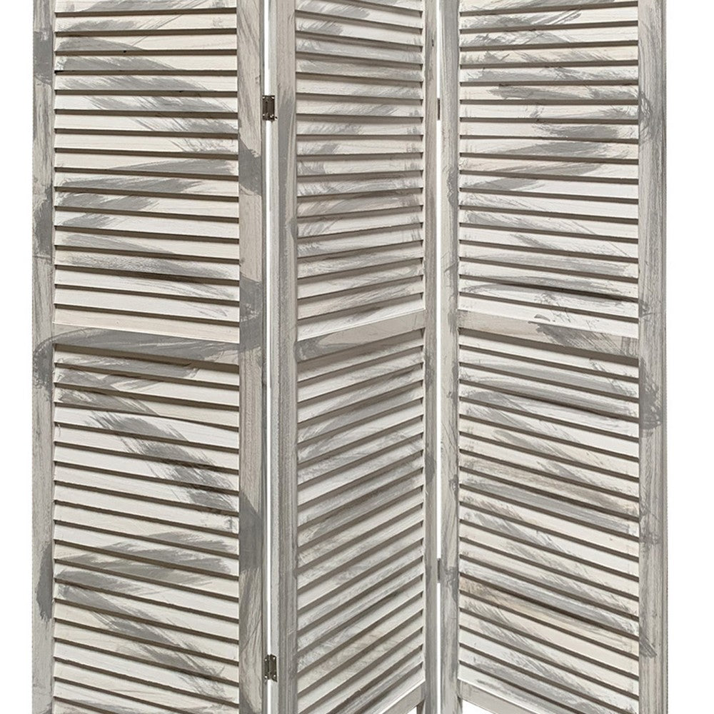 3 Panel Foldable Wooden Shutter Screen with Straight Legs, Gray - BM205395