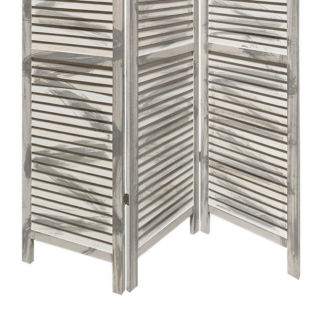 3 Panel Foldable Wooden Shutter Screen with Straight Legs, Gray - BM205395