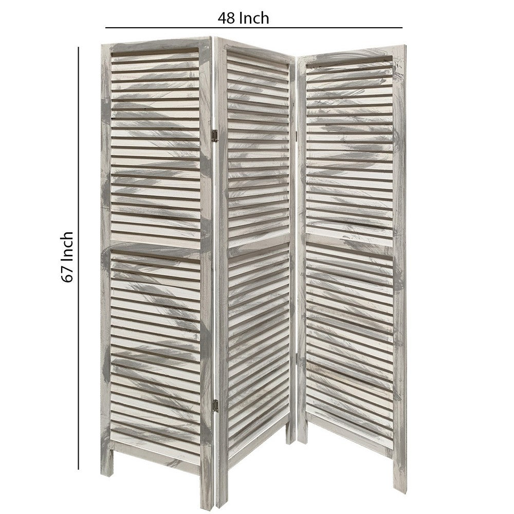 3 Panel Foldable Wooden Shutter Screen with Straight Legs, Gray - BM205395