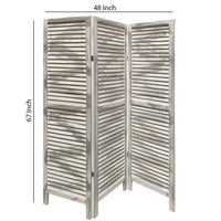 3 Panel Foldable Wooden Shutter Screen with Straight Legs, Gray - BM205395