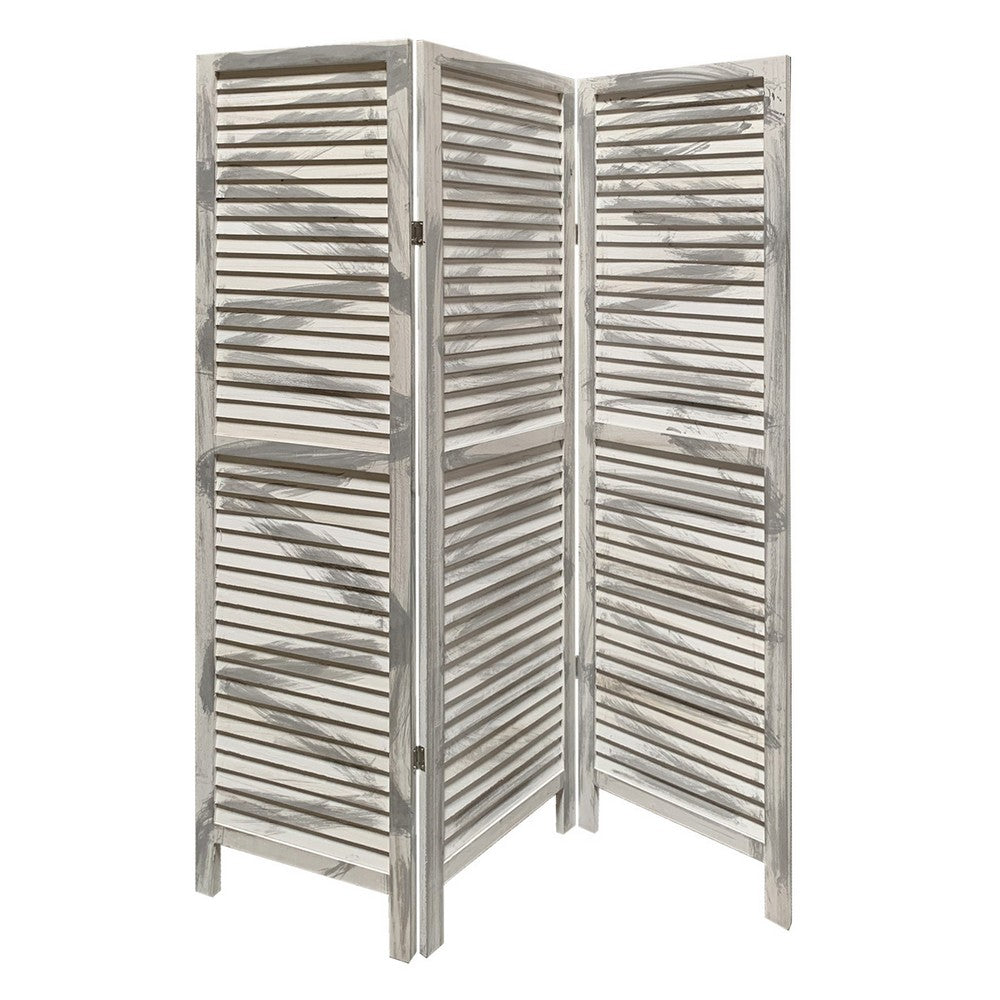 3 Panel Foldable Wooden Shutter Screen with Straight Legs, Gray - BM205395