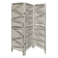3 Panel Foldable Wooden Shutter Screen with Straight Legs, Gray - BM205395