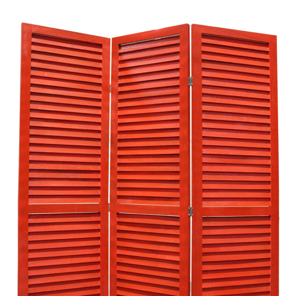 3 Panel Foldable Wooden Shutter Screen with Straight Legs, Red - BM205396