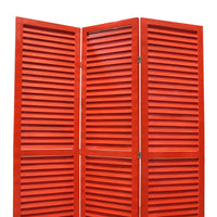 3 Panel Foldable Wooden Shutter Screen with Straight Legs, Red - BM205396