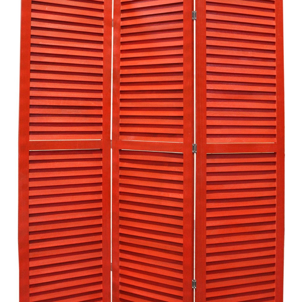 3 Panel Foldable Wooden Shutter Screen with Straight Legs, Red - BM205396