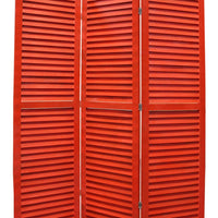 3 Panel Foldable Wooden Shutter Screen with Straight Legs, Red - BM205396