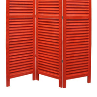 3 Panel Foldable Wooden Shutter Screen with Straight Legs, Red - BM205396