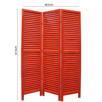3 Panel Foldable Wooden Shutter Screen with Straight Legs, Red - BM205396