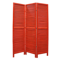 3 Panel Foldable Wooden Shutter Screen with Straight Legs, Red - BM205396