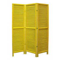 3 Panel Foldable Wooden Shutter Screen with Straight Legs, Yellow - BM205397
