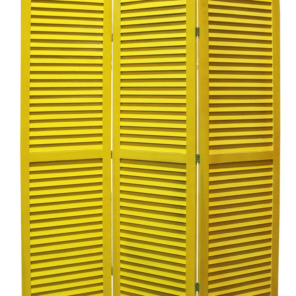 3 Panel Foldable Wooden Shutter Screen with Straight Legs, Yellow - BM205397