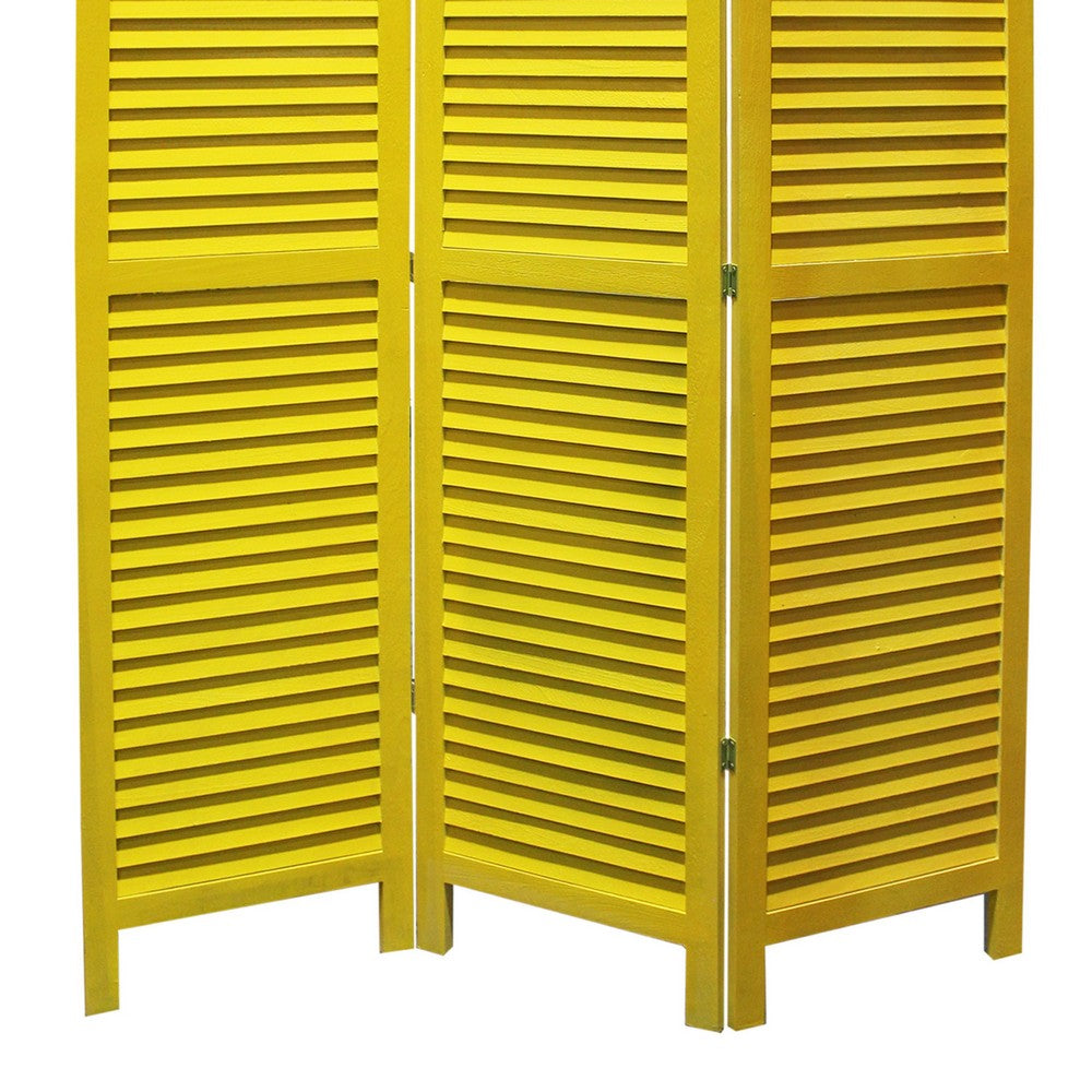 3 Panel Foldable Wooden Shutter Screen with Straight Legs, Yellow - BM205397