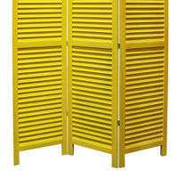 3 Panel Foldable Wooden Shutter Screen with Straight Legs, Yellow - BM205397