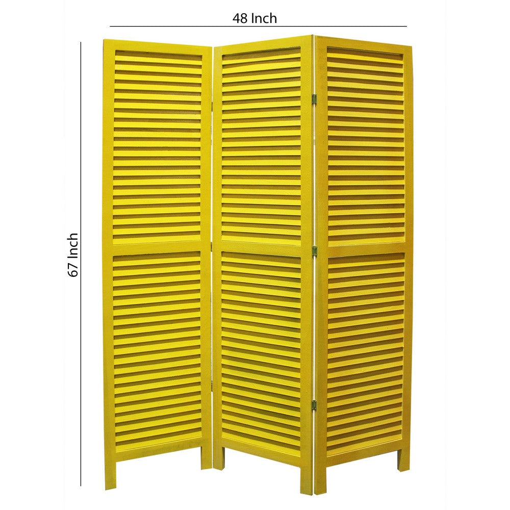 3 Panel Foldable Wooden Shutter Screen with Straight Legs, Yellow - BM205397