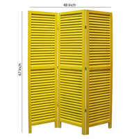 3 Panel Foldable Wooden Shutter Screen with Straight Legs, Yellow - BM205397