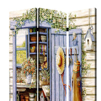 3 Panel Foldable Canvas Screen with Country Living Print, Multicolor - BM205405