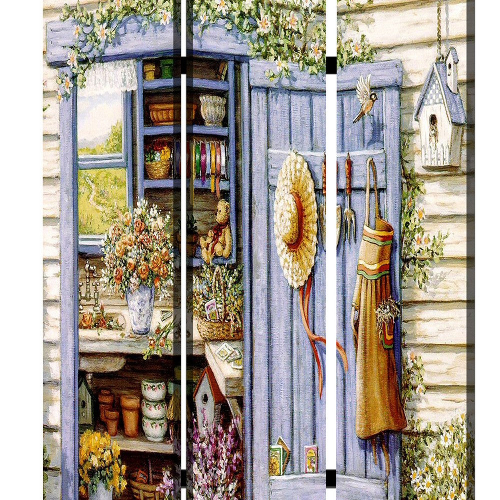 3 Panel Foldable Canvas Screen with Country Living Print, Multicolor - BM205405