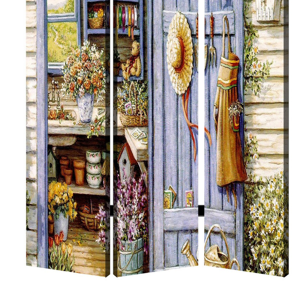 3 Panel Foldable Canvas Screen with Country Living Print, Multicolor - BM205405