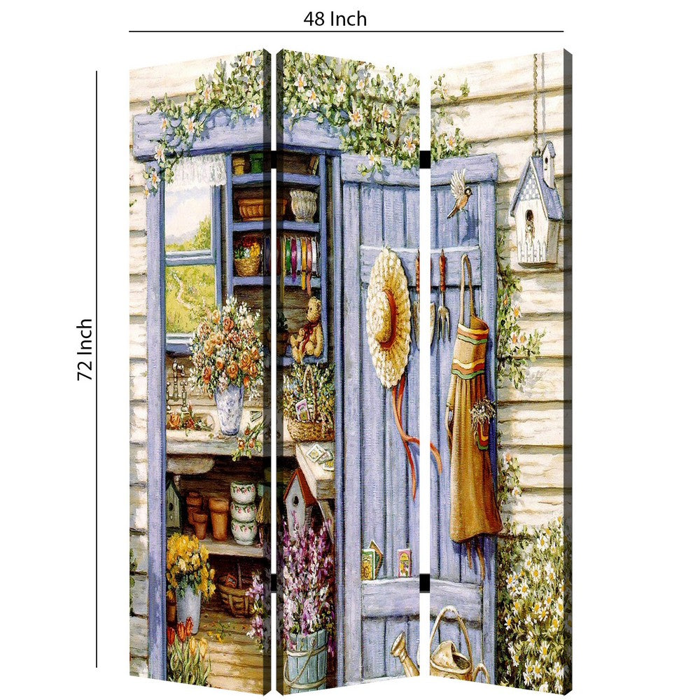 3 Panel Foldable Canvas Screen with Country Living Print, Multicolor - BM205405