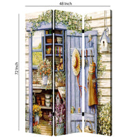 3 Panel Foldable Canvas Screen with Country Living Print, Multicolor - BM205405