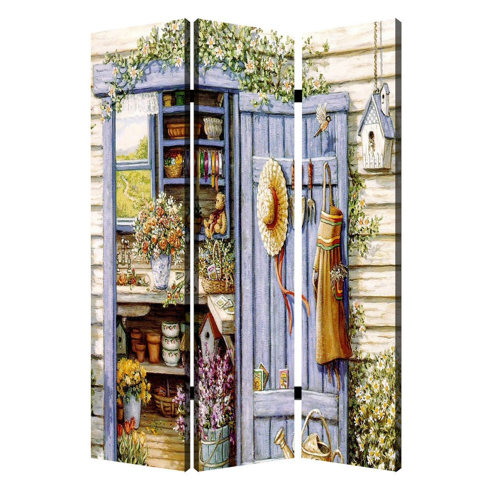 3 Panel Foldable Canvas Screen with Country Living Print, Multicolor - BM205405