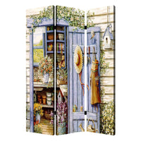 3 Panel Foldable Canvas Screen with Country Living Print, Multicolor - BM205405