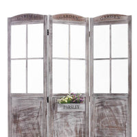 3 Panel Foldable Wooden Screen with Garden Design, Brown - BM205413