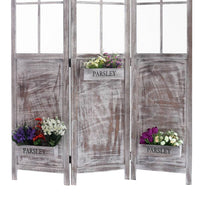 3 Panel Foldable Wooden Screen with Garden Design, Brown - BM205413