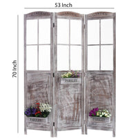 3 Panel Foldable Wooden Screen with Garden Design, Brown - BM205413