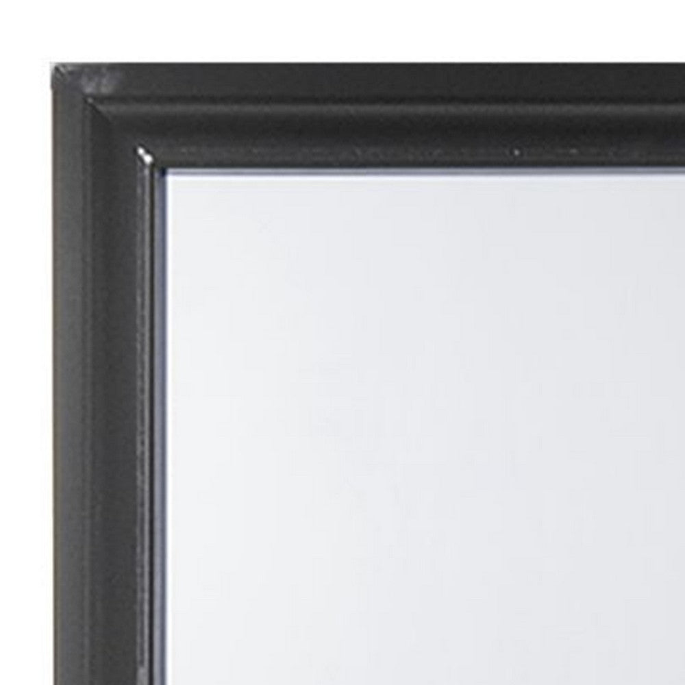Contemporary Style Wooden Mirror with Raised Frame, Black - BM205585