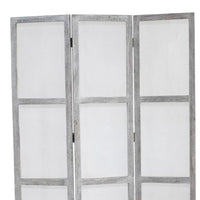 Transitional 3 Panel Screen with Wooden Frame & Fabric Panels, Gray - BM205854