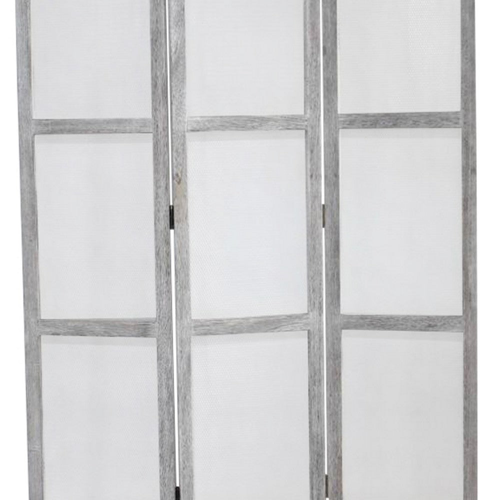 Transitional 3 Panel Screen with Wooden Frame & Fabric Panels, Gray - BM205854