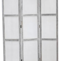 Transitional 3 Panel Screen with Wooden Frame & Fabric Panels, Gray - BM205854