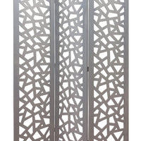 3 Panel Contemporary Wooden Screen with Cut Pattern Design, Gray - BM205860