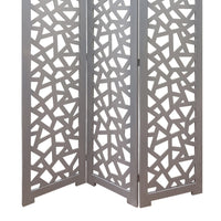 3 Panel Contemporary Wooden Screen with Cut Pattern Design, Gray - BM205860