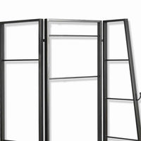Modern Style 3 Panel Metal Screen with Hooks and Rod Hangings, Black - BM205890
