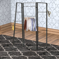 Modern Style 3 Panel Metal Screen with Hooks and Rod Hangings, Black - BM205890