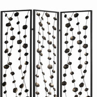 Transitional 3 Panel Metal Screen with Intricate Flower Design, Black - BM205892