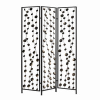 Transitional 3 Panel Metal Screen with Intricate Flower Design, Black - BM205892