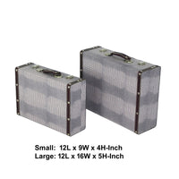 Trunk Style Suitcase with Textured Print Canvas Covering, Gray, Set of 2 - BM205922