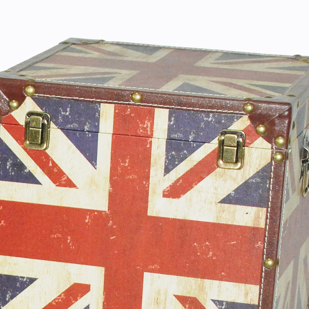 Union Jack Print Canvas Upholstered Storage Trunk, Multicolor, Set of 3 - BM205923