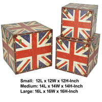 Union Jack Print Canvas Upholstered Storage Trunk, Multicolor, Set of 3 - BM205923