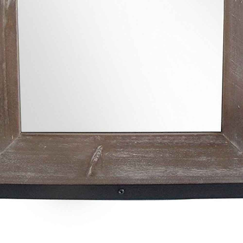 Transitional Mirror with Wooden Framing and Metal Outline, Black & Brown - BM205943