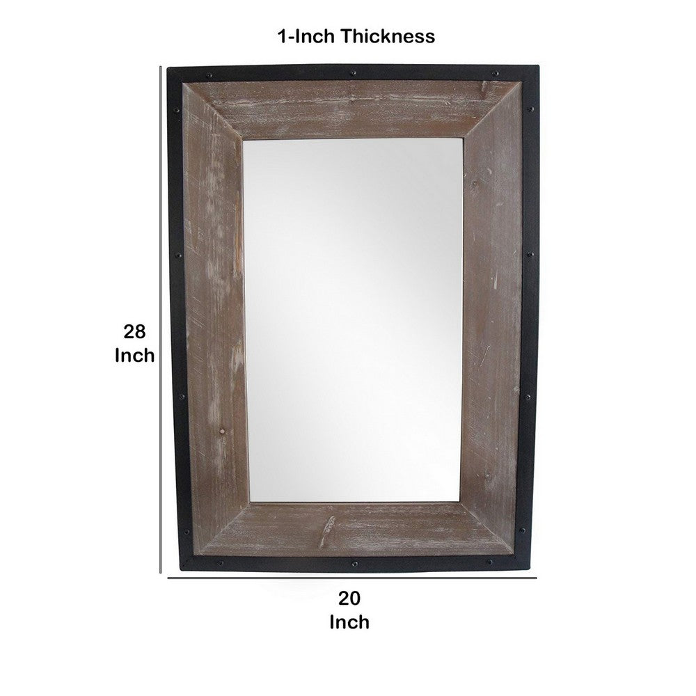 Transitional Mirror with Wooden Framing and Metal Outline, Black & Brown - BM205943