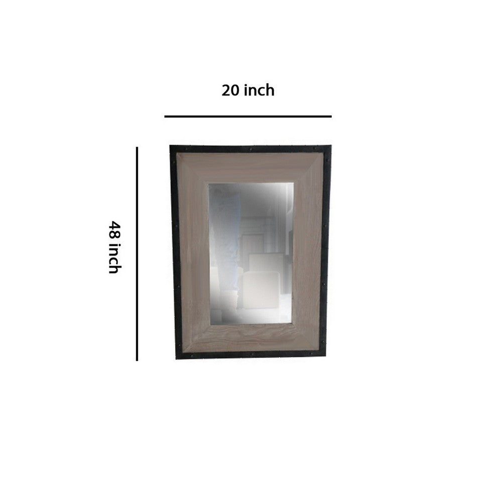 Transitional Mirror with Wooden Framing and Metal Outline, Black & Brown - BM205943