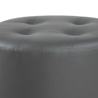 Round Leatherette Swivel Ottoman with Tufted Seat, Gray and Black - BM206528
